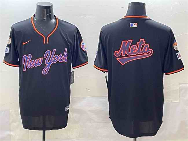 Men's New York Mets Team Big Logo Black 2025 Spring Training Stitched Baseball Jersey