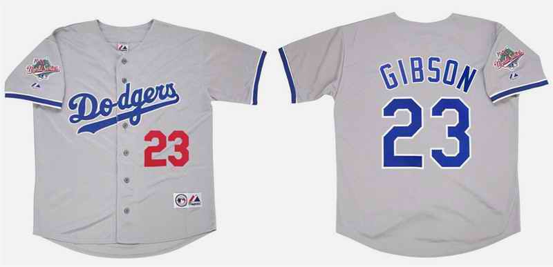 Men's Los Angeles Dodgers #23 Kirk Gibson Gray 1988 World Series Stitched Baseball Jersey