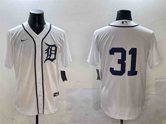 Men's Detroit Tigers #31 Riley Greene White Cool Base Stitched Baseball Jersey