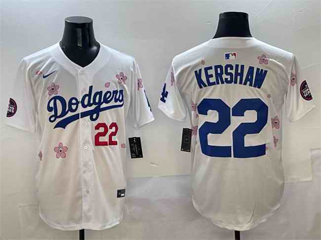Men's Los Angeles Dodgers #22 Clayton Kershaw White 2025 Tokyo Series Limited Stitched Baseball Jersey