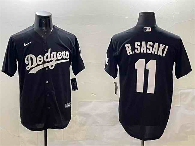 Men's Los Angeles Dodgers #11 Roki Sasaki Black Cool Base Stitched Baseball Jersey