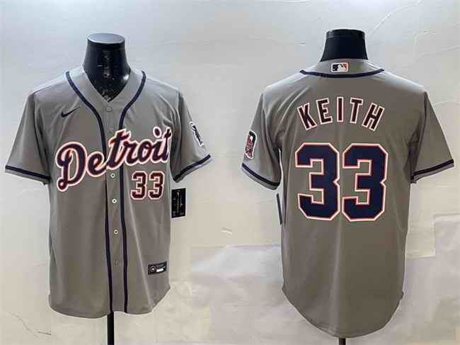 Men's Detroit Tigers #33 Colt Keith Grey Cool Base Stitched Baseball Jersey