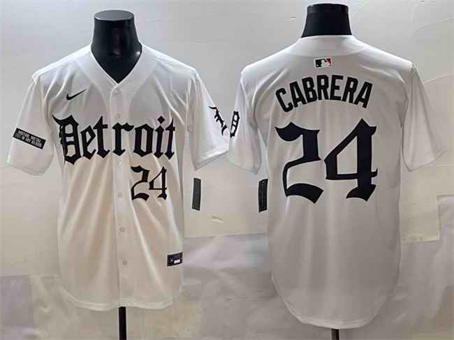 Men's Detroit Tigers #24 Miguel Cabrera White 'Motor Gothic Edition' Vapor Premier Limited Stitched Baseball Jersey