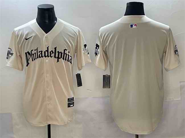 Men's Philadelphia Phillies Blank Cream Gothic Vapor Limited Stitched Jersey