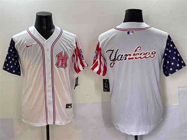 Men's New York Yankees Team Big Logo White American Style Limited Stitched Baseball Jersey 003