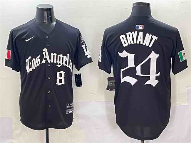 Men's Los Angeles Dodgers Front #8 Back #24 Kobe Bryant Black Mexico 2025 LA Gothic Style With Fernando Patch Vapor Premier Limited Stitched Baseball Jersey