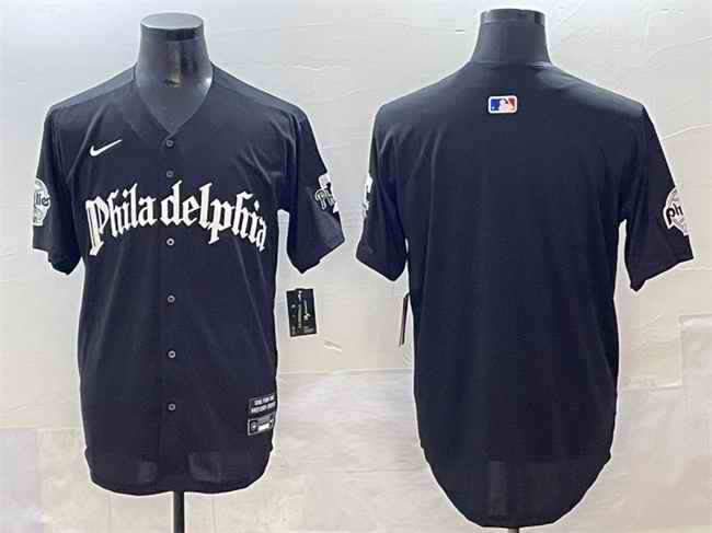 Men's Philadelphia Phillies Blank Black Gothic Vapor Limited Stitched Jersey