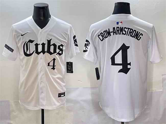 Men's Chicago Cubs #4 Pete Crow-Armstrong White 'Gothic North Side Edition' Vapor Premier Limited Stitched Baseball Jersey