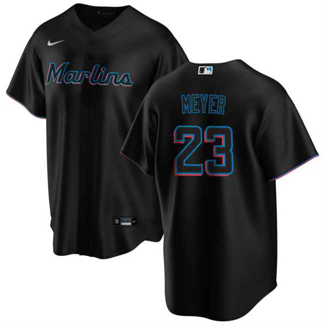 Men's Miami Marlins #23 Max Meyer Black Cool Base Stitched Baseball Jersey
