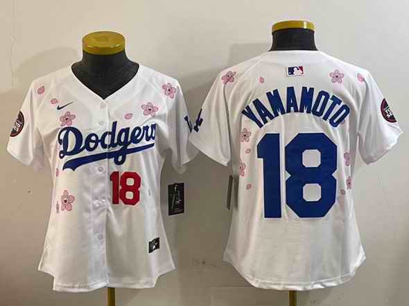 Men's Los Angeles Dodgers #18 Yoshinobu Yamamoto White 2025 Tokyo Series Limited Stitched Baseball Jersey