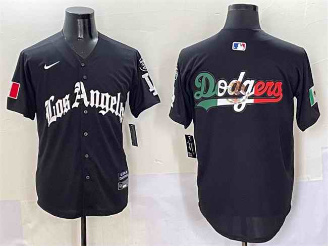 Men's Los Angeles Dodgers Team Big Logo Black Mexico 2025 LA Gothic Style With Fernando Patch Vapor Premier Limited Stitched Baseball Jersey 004