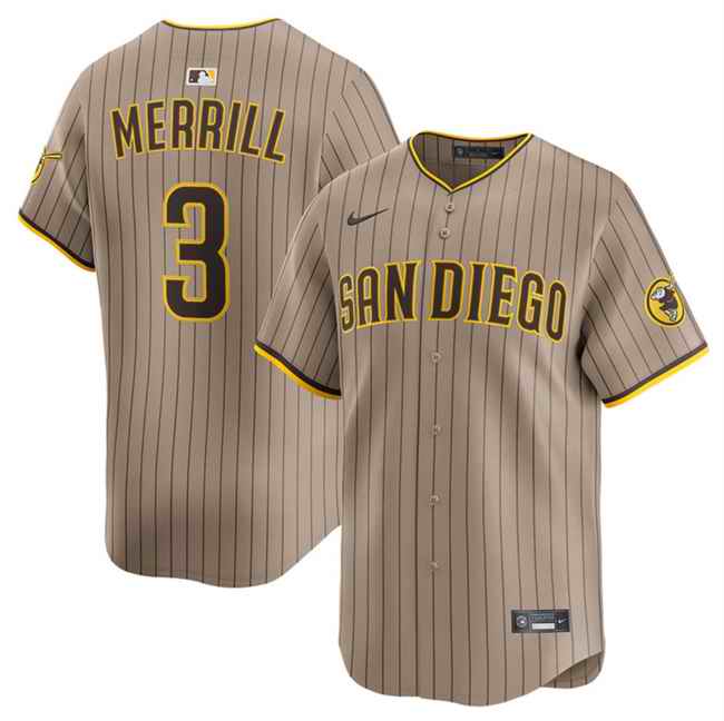 Men's San Diego Padres #3 Jackson Merrill Tan 2024 Alternate Limited Stitched Baseball Jersey