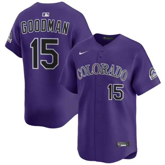 Men's Colorado Rockies #15 Hunter Goodman Purple Limited Stitched Baseball Jersey