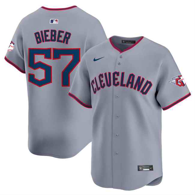 Men's Cleveland Guardians #57 Shane Bieber Grey 2025 Alternate Limited Stitched Baseball Jersey