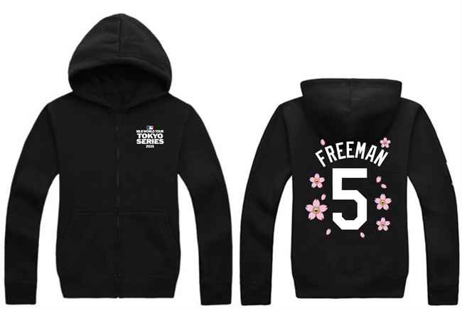 Men's Los Angeles Dodgers #5 Freddie Freeman Black 2025 Tokyo Series Full-Zip Hoodie