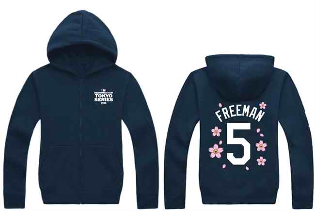 Men's Los Angeles Dodgers #5 Freddie Freeman Navy 2025 Tokyo Series Full-Zip Hoodie