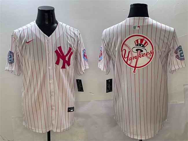 Men's New York Yankees Team Big Logo Pink With Patch Limited Stitched Baseball Jersey 001