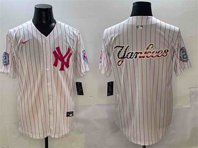 Men's New York Yankees Team Big Logo Pink With Patch Limited Stitched Baseball Jersey 003
