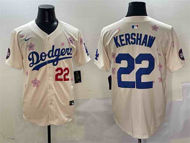 Men's Los Angeles Dodgers #22 Clayton Kershaw Cream 2025 Tokyo Series Limited Stitched Baseball Jersey