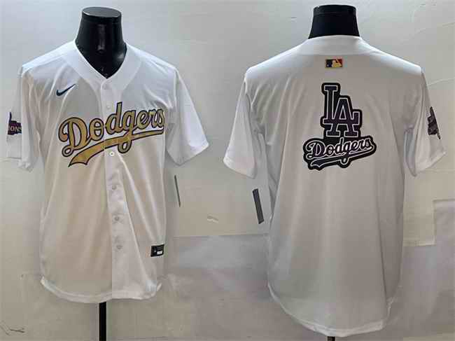 Men's Los Angeles Dodgers Team Big Logo White 2025 Gold Collection Limited Stitched Baseball Jersey 004