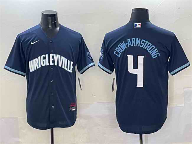 Men's Chicago Cubs #4 Pete Crow-Armstrong Navy City Connect Stitched Baseball Jersey