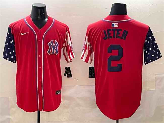 Men's New York Yankees #2 Derek Jeter Red American Style Limited Stitched Baseball Jersey