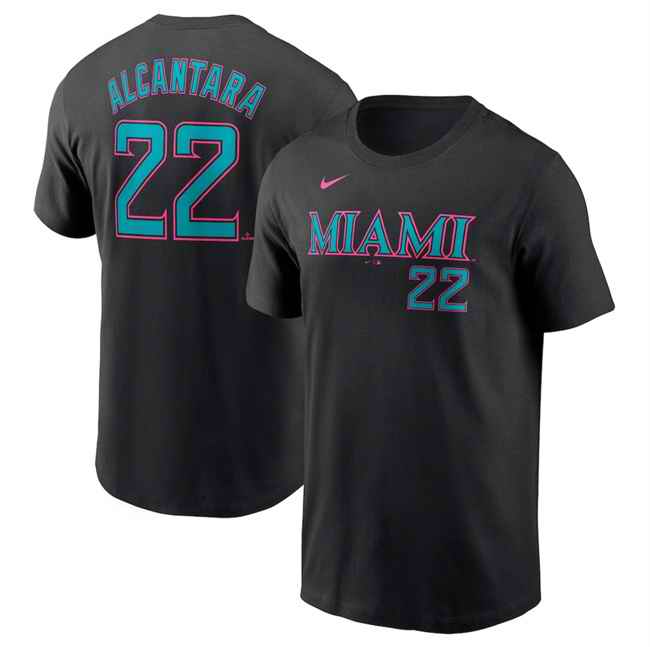 Men's Miami Marlins #22 Sandy Alcantara Black 2025 City Connect Name & Number T-Shirt