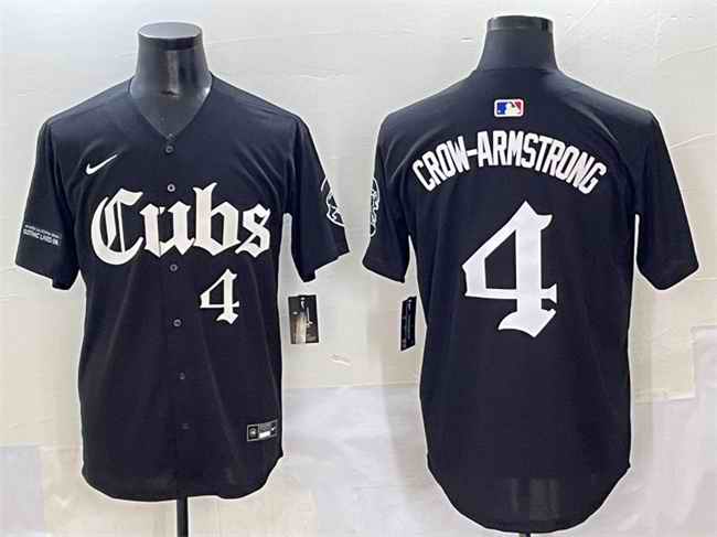 Men's Chicago Cubs #4 Pete Crow-Armstrong Black 'Gothic North Side Edition' Vapor Premier Limited Stitched Baseball Jersey