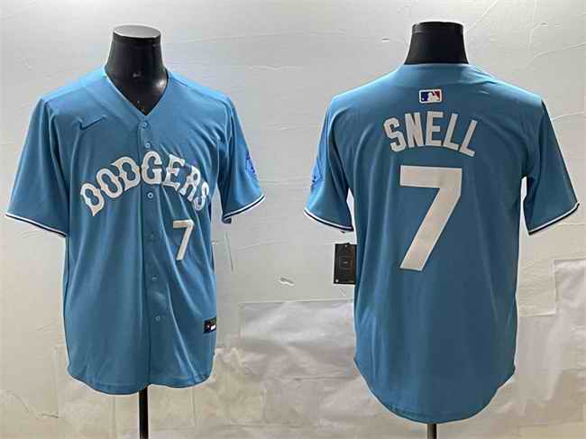 Men's Los Angeles Dodgers #7 Blake Snell Light Blue Limited Stitched Baseball Jersey