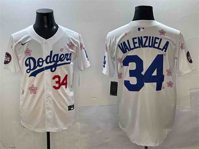 Men's Los Angeles Dodgers #34 Fernando Valenzuela White 2025 Tokyo Series Limited Stitched Baseball Jersey