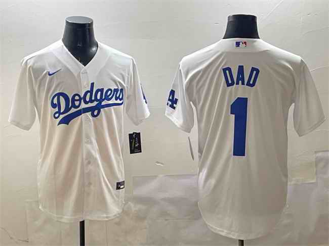 Men's Los Angeles Dodgers #1 Dad White Cool Base Stitched Baseball Jersey