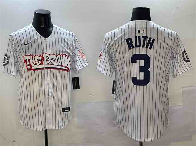 Men's New York Yankees #3 Babe Ruth White Bronx Graffiti Vapor Limited Stitched Baseball Jersey