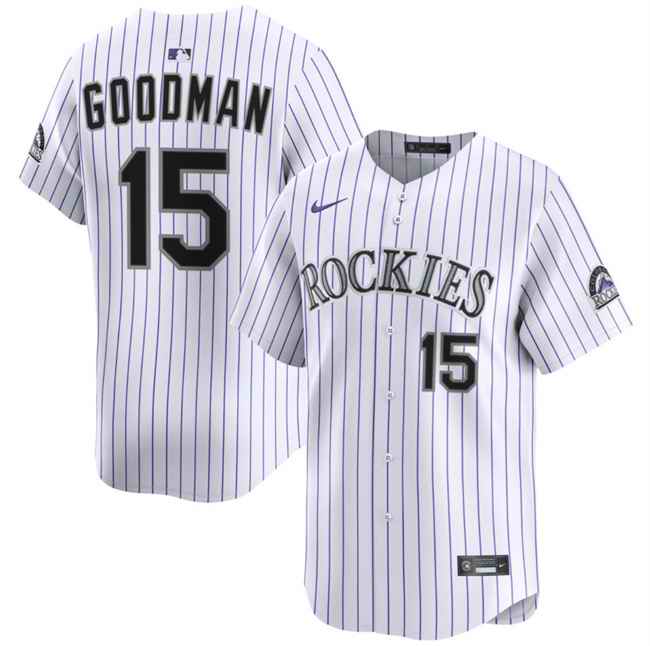 Men's Colorado Rockies #15 Hunter Goodman White Home Limited Stitched Baseball Jersey