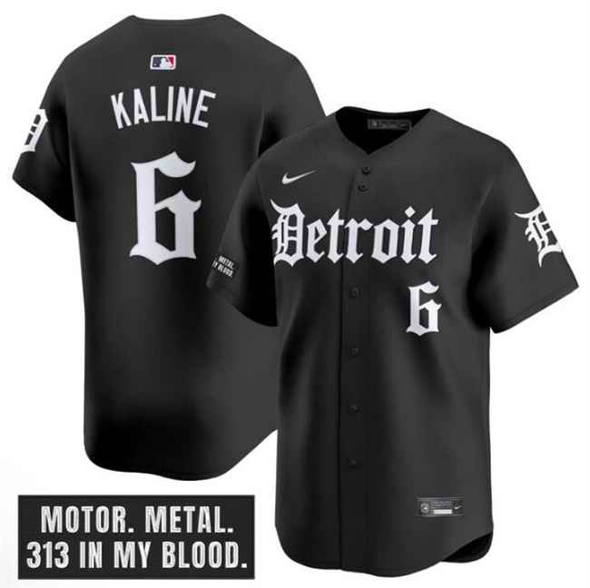 Men's Detroit Tigers #6 Al Kaline Black 'Motor Gothic Edition' Vapor Premier Limited Stitched Baseball Jersey