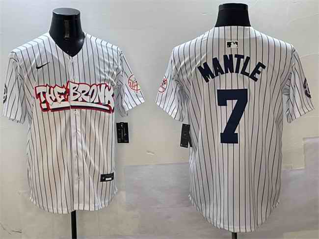Men's New York Yankees #7 Mickey Mantle White Bronx Graffiti Vapor Limited Stitched Baseball Jersey