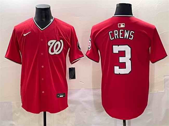 Men's Washington Nationals #3 Dylan Crews Red Limited  Stitched Baseball Jersey