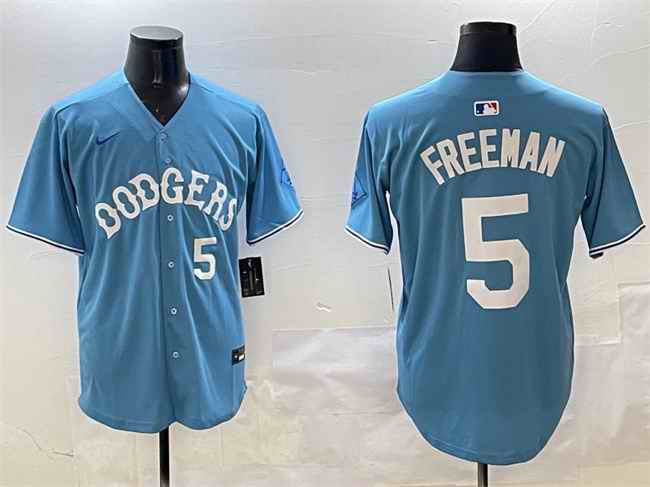 Men's Los Angeles Dodgers #5 Freddie Freeman Light Blue Limited Stitched Baseball Jersey