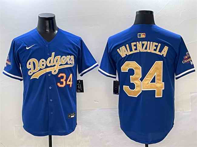 Men's Los Angeles Dodgers #34 Fernando Valenzuela Royal 2025 Gold Collection Limited Stitched Baseball Jersey
