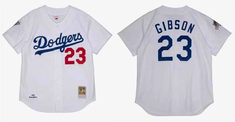 Men's Los Angeles Dodgers #23 Kirk Gibson White 1988 World Series Stitched Baseball Jersey
