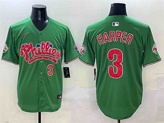 Men's Philadelphia Phillies #3 Bryce Harper Green Phanatic Limited Stitched Jersey