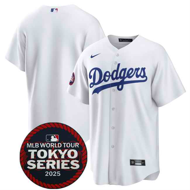 Men's Los Angeles Dodgers Blank White 2025 World Tour: Tokyo Series Home Stitched Baseball Jersey