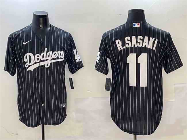 Men's Los Angeles Dodgers #11 Roki Sasaki Black Cool Base Stitched Baseball Jersey