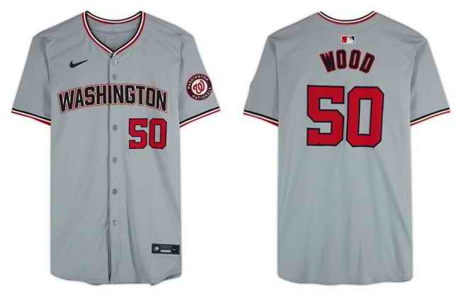 Men's Washington Nationals #50 James Wood Gray Limited Stitched Baseball Jersey