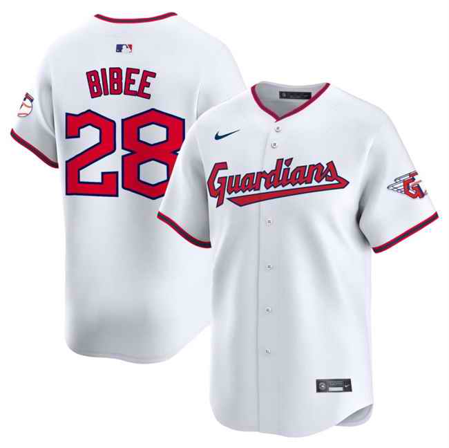 Men's Cleveland Guardians #28 Tanner Bibee White Home Limited Stitched Baseball Jersey