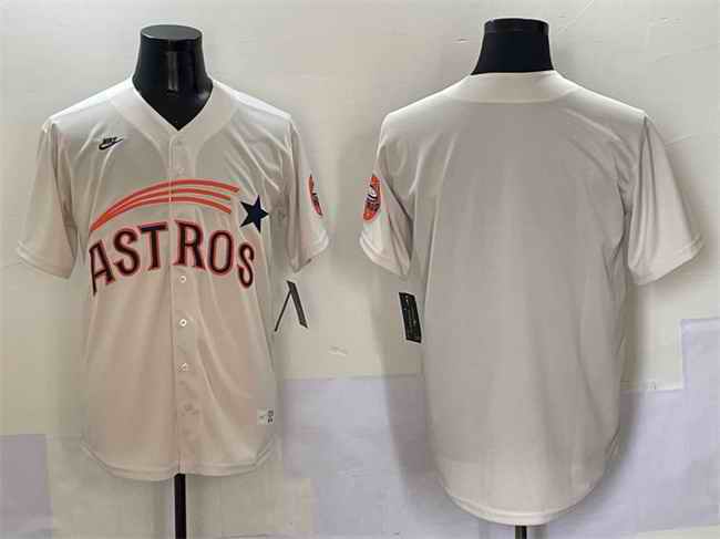 Men's Houston Astros Blank Cream Throwback Cooperstown Collection Limited Stitched Baseball Jersey
