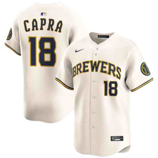 Men's Milwaukee Brewers #18 Vinny Capra Cream 2025 Limited Stitched Baseball Jersey