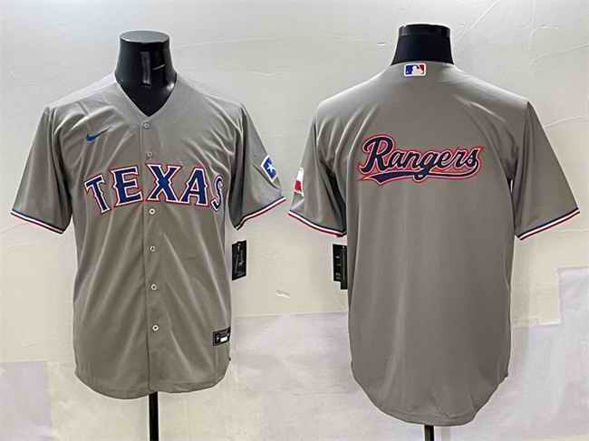 Men's Texas Rangers Team Big Logo Grey With Patch Cool Base Stitched Baseball Jersey