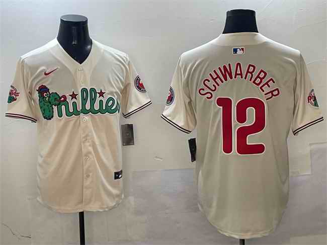 Men's Philadelphia Phillies #12 Kyle Schwarber Cream Phanatic Limited Stitched Jersey