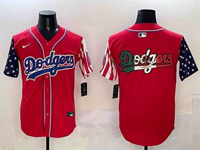 Men's Los Angeles Dodgers Team Big Logo Red American Style Limited Stitched Baseball Jersey 003