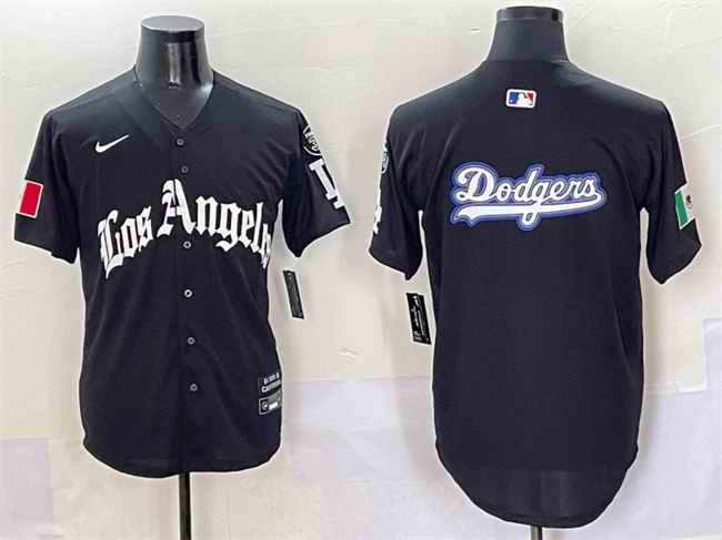 Men's Los Angeles Dodgers Team Big Logo Black Mexico 2025 LA Gothic Style With Fernando Patch Vapor Premier Limited Stitched Baseball Jersey 003